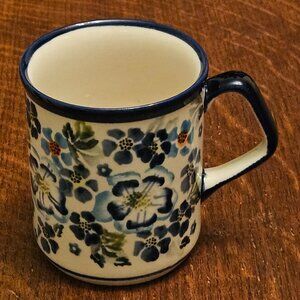 Polish Pottery Boleslawiec True Blues Floral Coffee Mug. Small 6 oz.